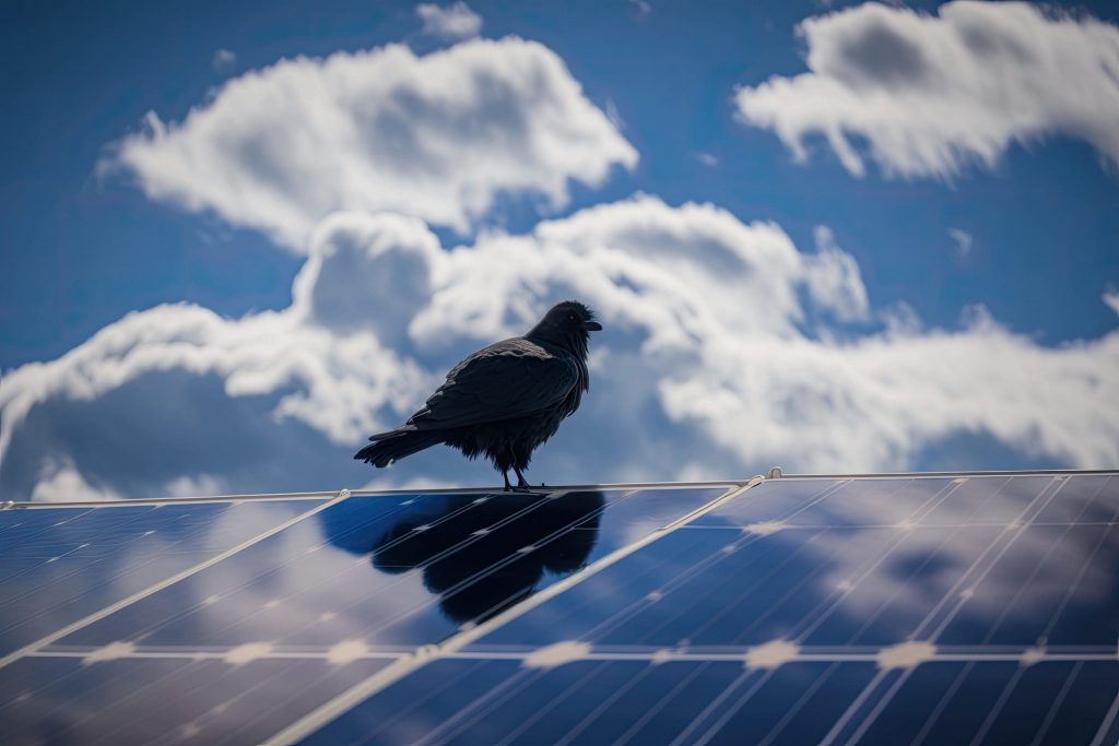 AI image of bird sitting on solar panel