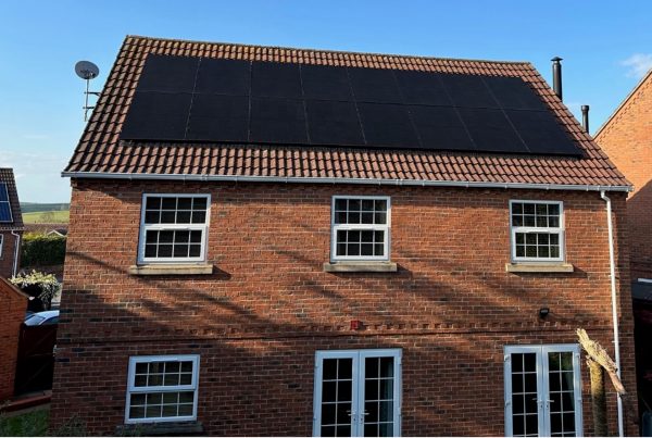 Close up view of new build solar panels