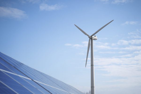 Solar panels and wind turbine