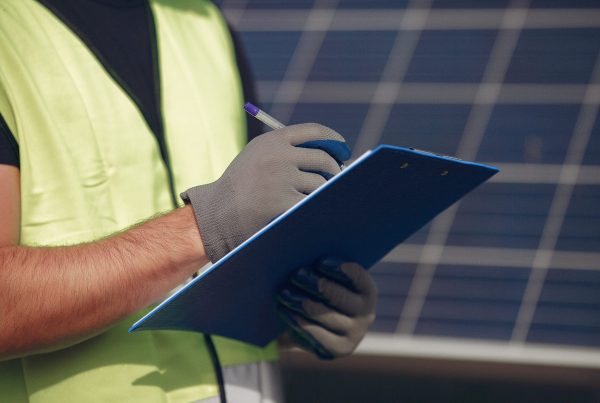 Engineer troubleshooting solar panels