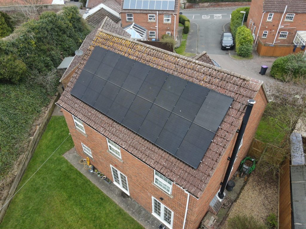 Drone-view-solar-panels Drone image of domestic solar panel installation