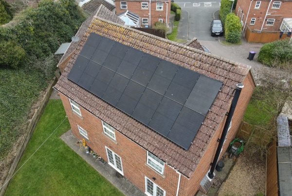 Drone image of domestic solar panel installation