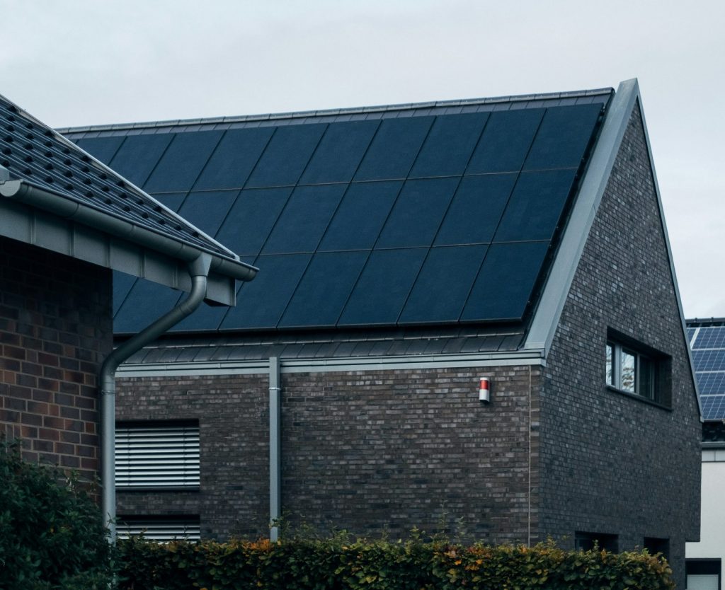 Solar panels on the roof of a house.