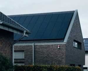 Solar panels on the roof of a house.