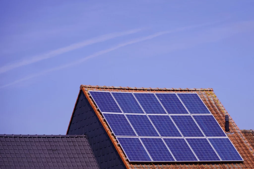 Solar panels on a house roof
